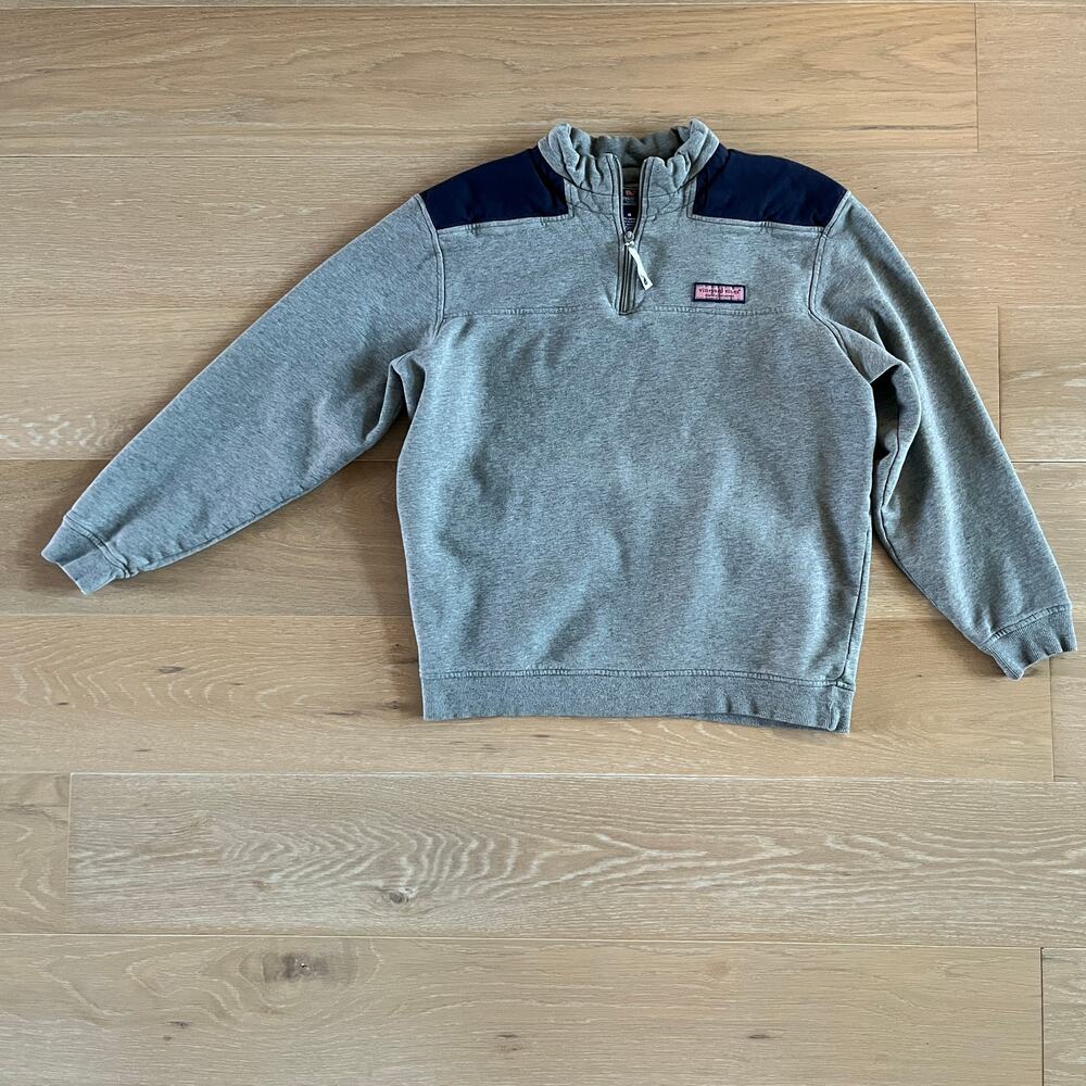 Vineyard Vines Men’s Gray Navy 1/4 Zip Shep Pullover Shirt Medium